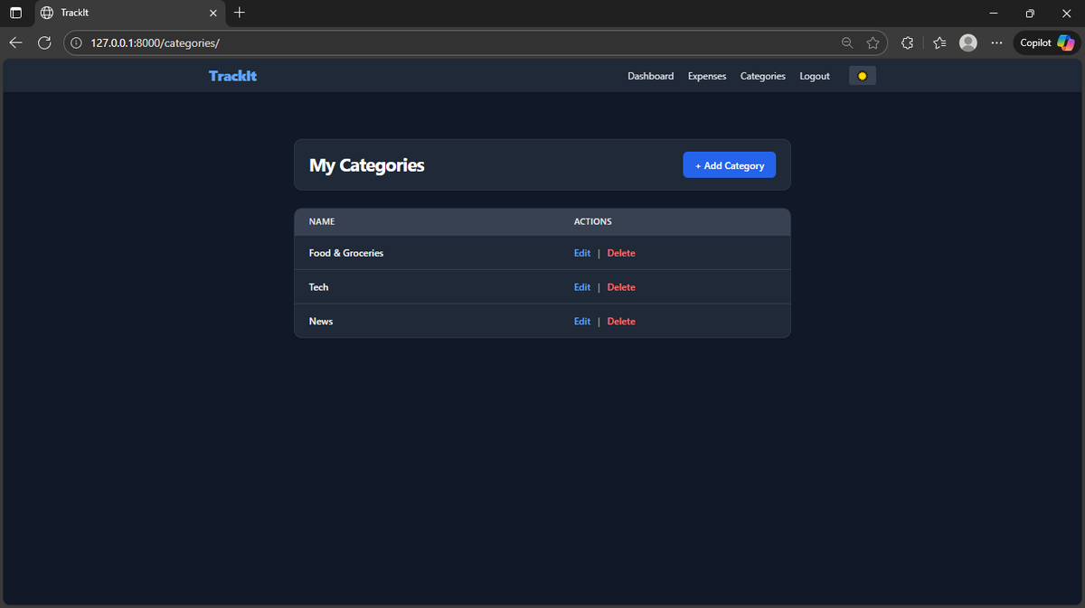 PeterOlay's tweet photo. Just built an Expense Tracker!
Track spending, manage categories, and visualize your finances with interactive charts.

Built with #Django #Python &amp; #ChartJS
Includes dark mode + responsive design.

Check it out: https://t.co/SXM2lWSrkh

#Portfolio #OpenSource #WebDev #FinanceApp https://t.co/vJFIlCOuqP
