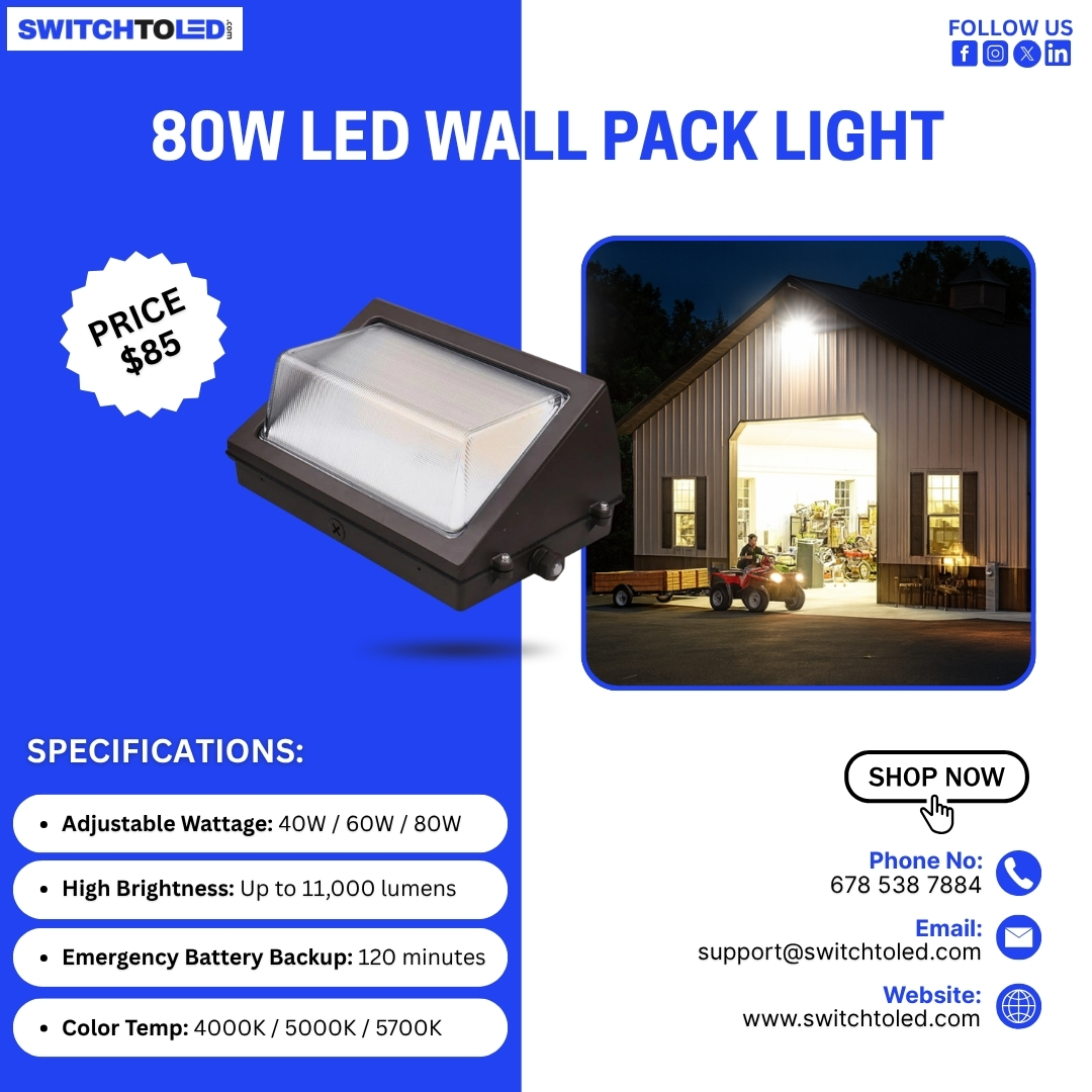 switchto_led's tweet image. 💡 Bright, powerful, and reliable! The 80W LED Wall Pack Light delivers up to 11,000 lumens with adjustable wattage &amp;amp; color temperature.
Shop now 👉 switchtoled.com
#LEDLighting #WallPack #SwitchToLED #OutdoorLights #EnergyEfficiency #LightingSolutions