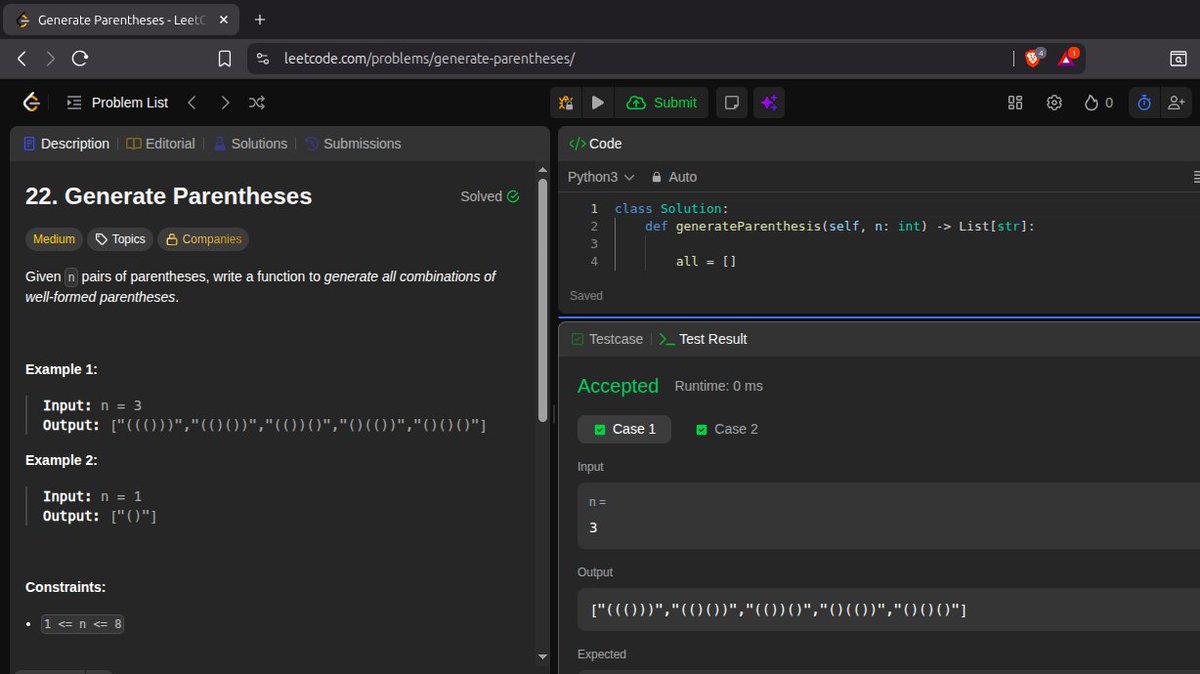 PrathEffect's tweet image. Day 19/101 ✅
Did 2 Mediums today — one backtracking, one binary search.
Basically spent half the day lost in recursion and the other half searching for my will to live in a sorted array.
But hey, both finally worked… eventually.

#DSA #LeetCode #100DaysOfCode