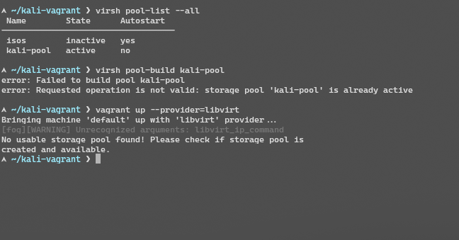 White_Crow017's tweet image. Struggling to set up a Kali Linux 2025.3.0 VM on Arch Linux with Vagrant & libvirt! Fighting storage pool issues to get the 5.4GB box running on my 4.61GiB system. Almost there—wish me luck! #KaliLinux #Vagrant #Libvirt #archlinux