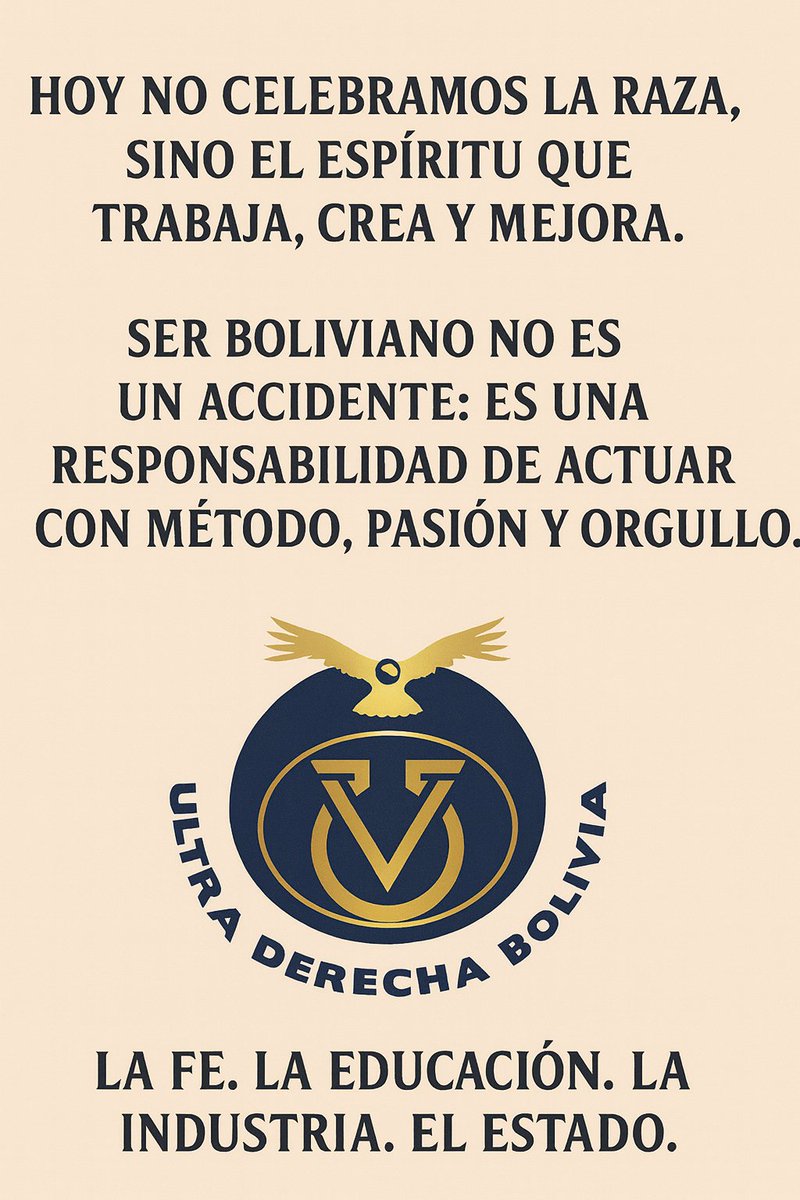 DerechaBolivia's tweet photo. No queremos parecer europeos ni revivir imperios muertos.

Ser boliviano no es un accidente: es una responsabilidad espiritual, una deuda con quienes nos precedieron y con quienes aún no nacen.
#VivaCristoRey
#UltraDerechaBolivia
#12deOctubre https://t.co/dTzFy20pOq