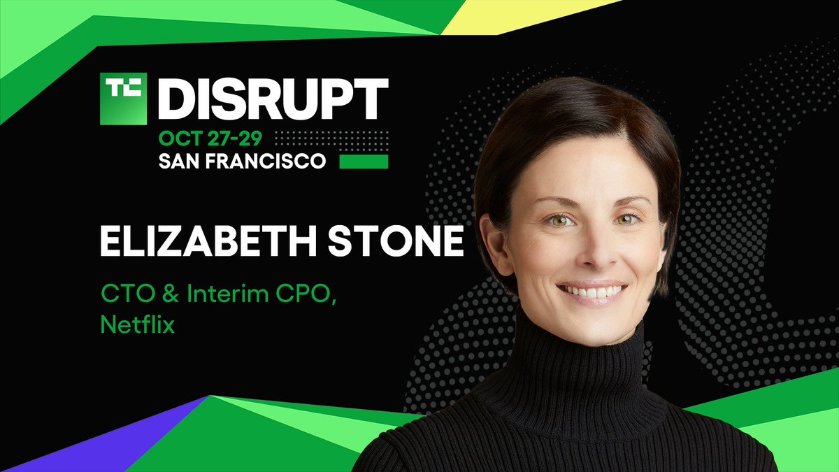 TechCrunch's tweet image. Netflix&apos;s CTO and current CPO Elizabeth Stone is one of Disrupt&apos;s headliners this year, and she&apos;s taking to the main stage to provide a rare glimpse into what makes Netflix&apos;s unparalleled success happen. 

All you need to catch her insights is a Disrupt ticket for this year&apos;s…