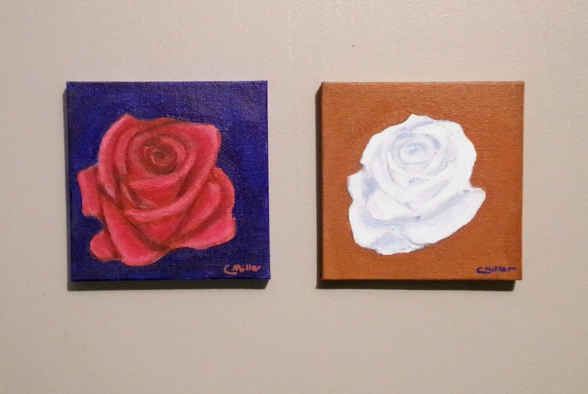 CMiller_Artist's tweet photo. Set of 2 small Rose paintings. Each 4x4 inches. Available on ebay. See link in my bio. #Art #ArtistOnX #ArtForSale #Painting #IndyArtist #Roses #Flowers #FlowerArt https://t.co/4hu1lnibRH