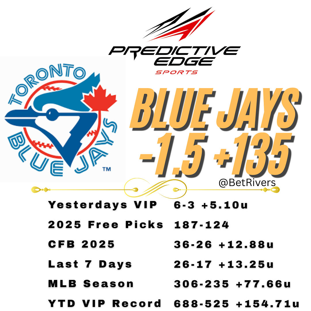 PredictiveEdge_'s tweet image. 🔥 Sunday Free Pick – Saturday VIP Recap 🔥

Bounce-back week rolling — 6-3 (+5.10u) 💪 cashed Sat Free Pick

🔥 #FreePick: #BlueJays -1.5 (+135)
📈 +13.7% edge — rested Jays vs tired #Mariners after marathon vs #Tigers.

🚀 Join #VIP → PESports.ai

#MLB