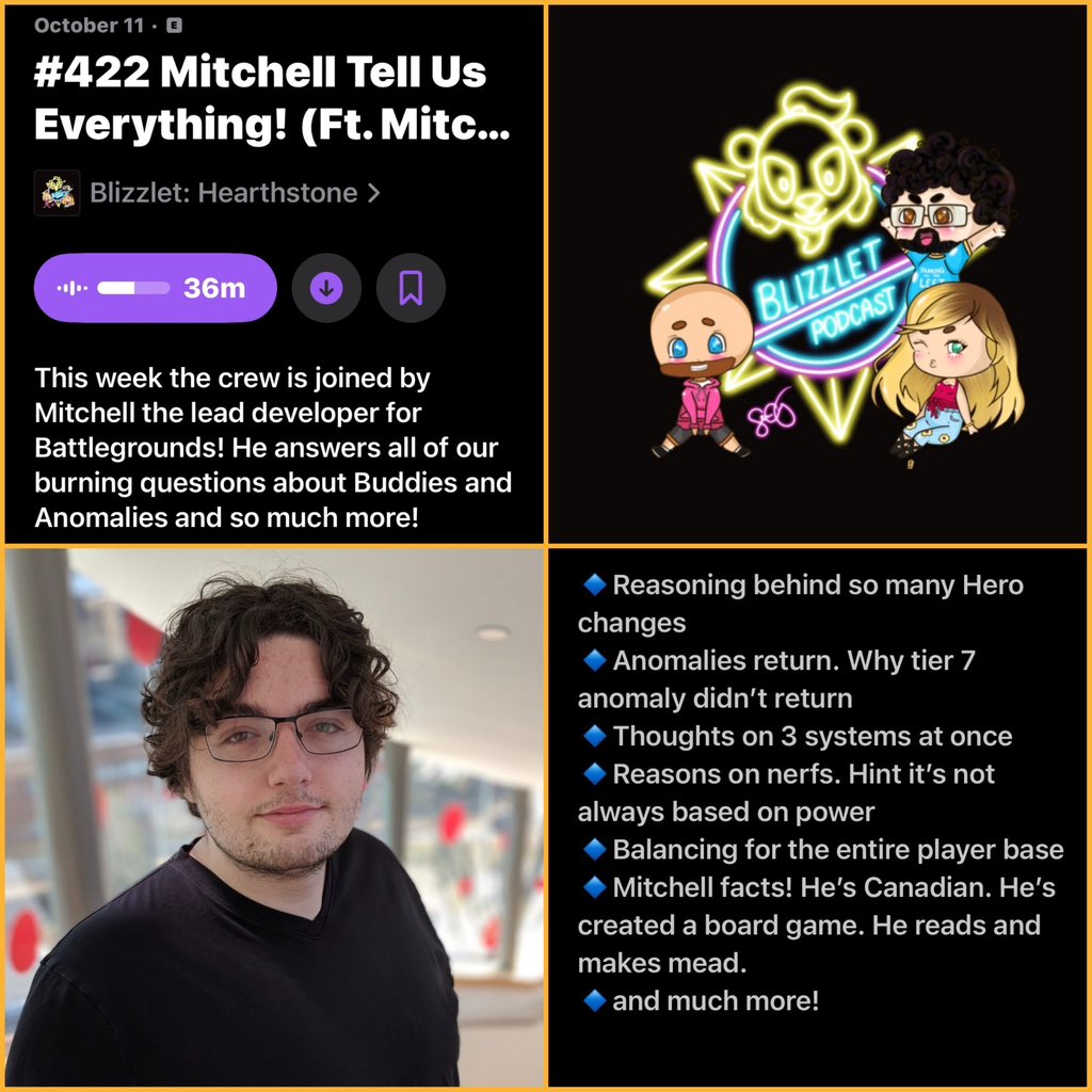 ben_heathstone's tweet image. Battlegrounds in-depth interview with the Lead Designer Mitchell Loewen! From the @blizzlet podcast 🤯 Podcast link: podcasts.apple.com/us/podcast/bli…