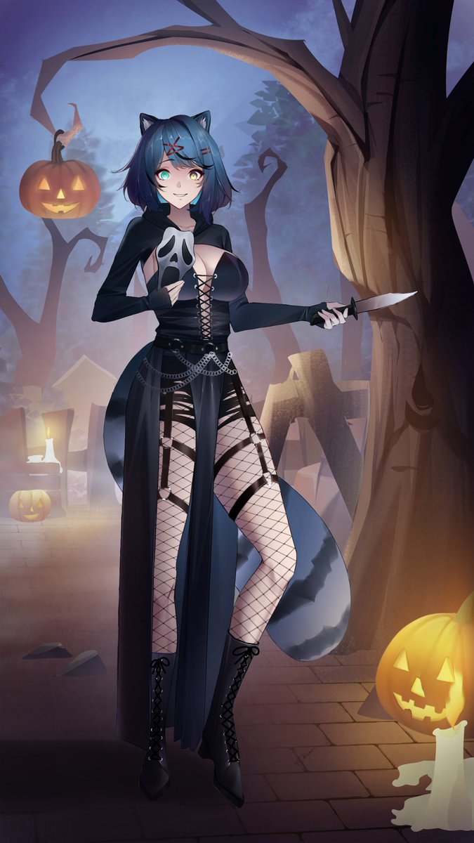 Hecate_Cipher's tweet image. Next on Halloween.EVE, the raccoon who lights up the world with her laugh, smiles, and explosives! Everyone give her a scream or ELSE, Princess Mischief! 💙💙💙@happiMischief Thank you @Cykozu for the stellar artwork^^! #Mispaint