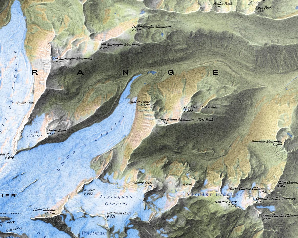 verygoodmaps's tweet image. Mount Rainier. It's no big secret that I like vintage look in maps. And now I think I've come as close to my old timey favourite cartographers as I possibly can with digital tools. 
#MountRainier #Cartography #Vintage