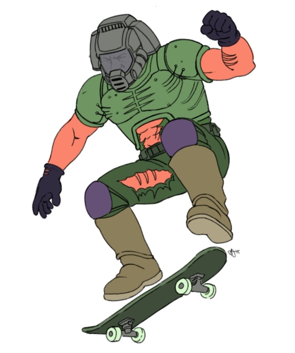 sensible_dude2's tweet image. Punchatz doomguy doing a kickflip