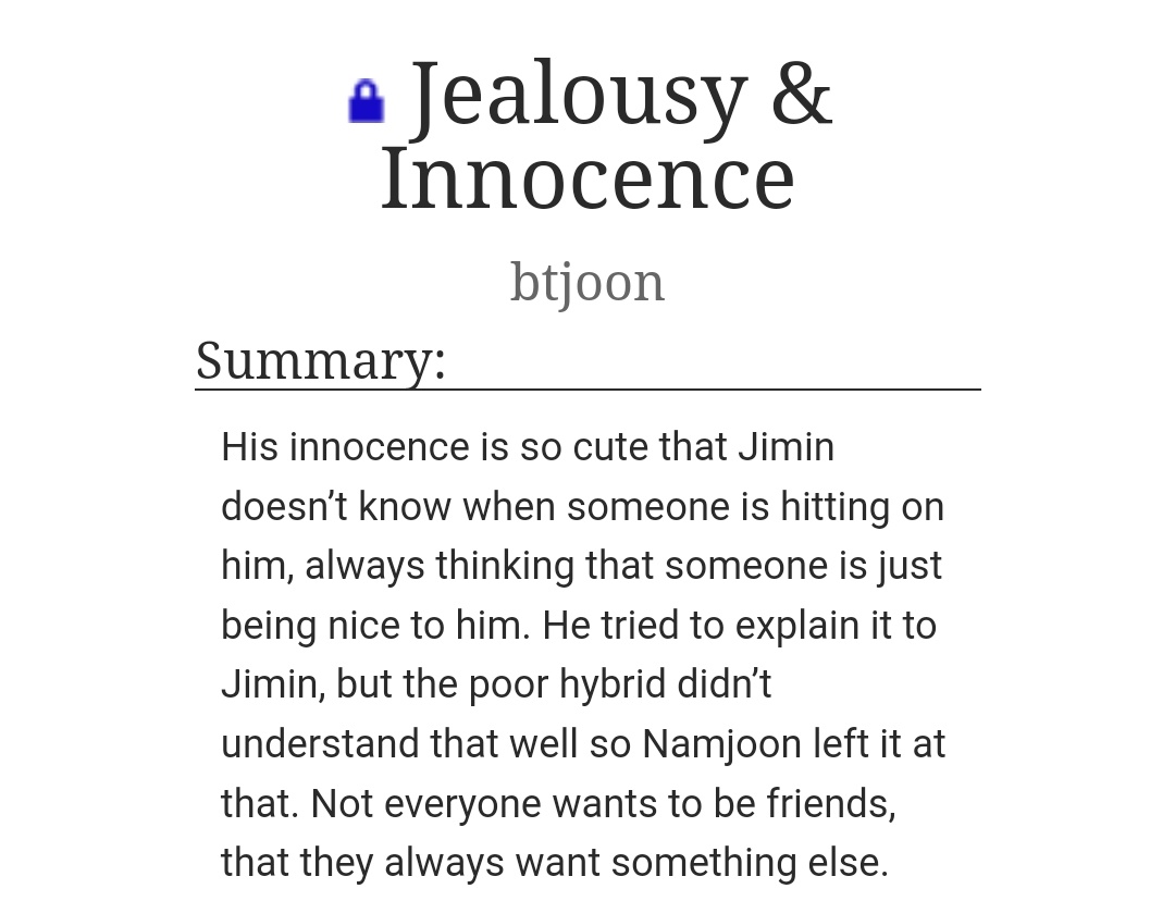 "Jealousy &amp; Innocence"

Words: 15.5k
by <a href="/joonzip/">erika ☁️</a>

💕 archiveofourown.org/works/22660597