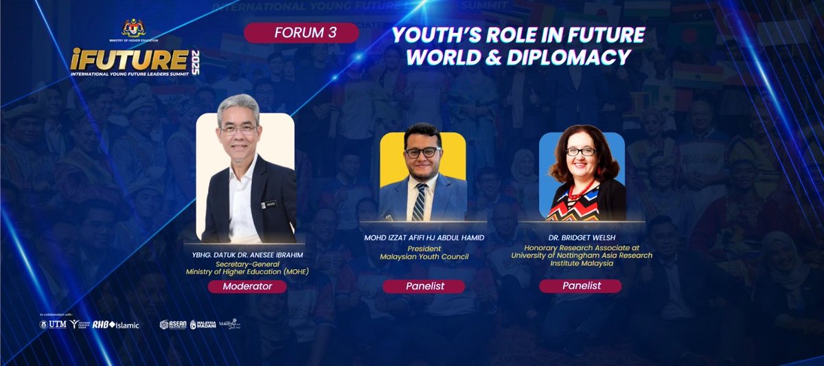 iFUTURE 2025 - FORUM 3: YOUTH'S ROLE IN FUTURE WORLD AND DIPLOMACY

🗓️ 13 Oktober 2025 (Isnin)
⏰ 2.00 petang
📍 Dewan Merdeka, Pusat Dagangan Dunia Kuala Lumpur
🖥️ Facebook KPT

Baca lanjut di : facebook.com/share/p/1Cp5VG…

<a href="/ZambryOfficial/">Zambry Abd Kadir</a> <a href="/MustaphaSakmud_/">MustaphaSakmud</a>
