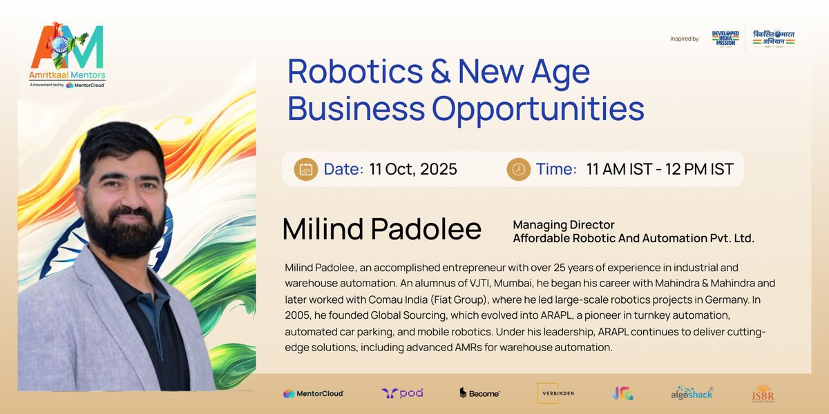 HumroGlobal's tweet image. youtube.com/live/usQvdPsLd…

@MilindPadole5 @VijayKedia1 @Robinso90204168 @MentorCloud 

Milind conducted a mentoring session on MentorCloud, guiding aspiring engineers to explore and build meaningful careers in the field of robotics.

#robotics #automation #careeropportunity