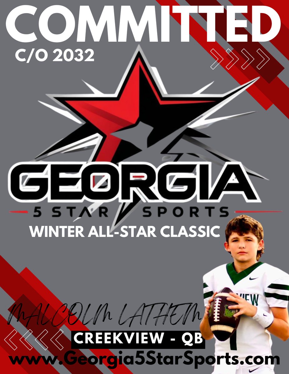 GA5StarSports's tweet image. #Committed QB &apos;32 @malcolmlathem is a gunslinger w/ the ball in his hand. Malcolm is also having an incredible Fall campaign @ftballattheview . Look forward to seeing Malcolm in action at our 6th Grade Winter All-Star Classic! #RedCarpetRoyalty #CertifiedBigDawg @RecruitGeorgia