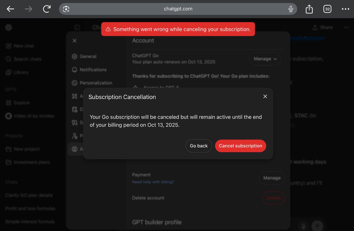DevuIND's tweet photo. Dear @OpenAI why can't I cancel my subscription https://t.co/G8P5YueFQf