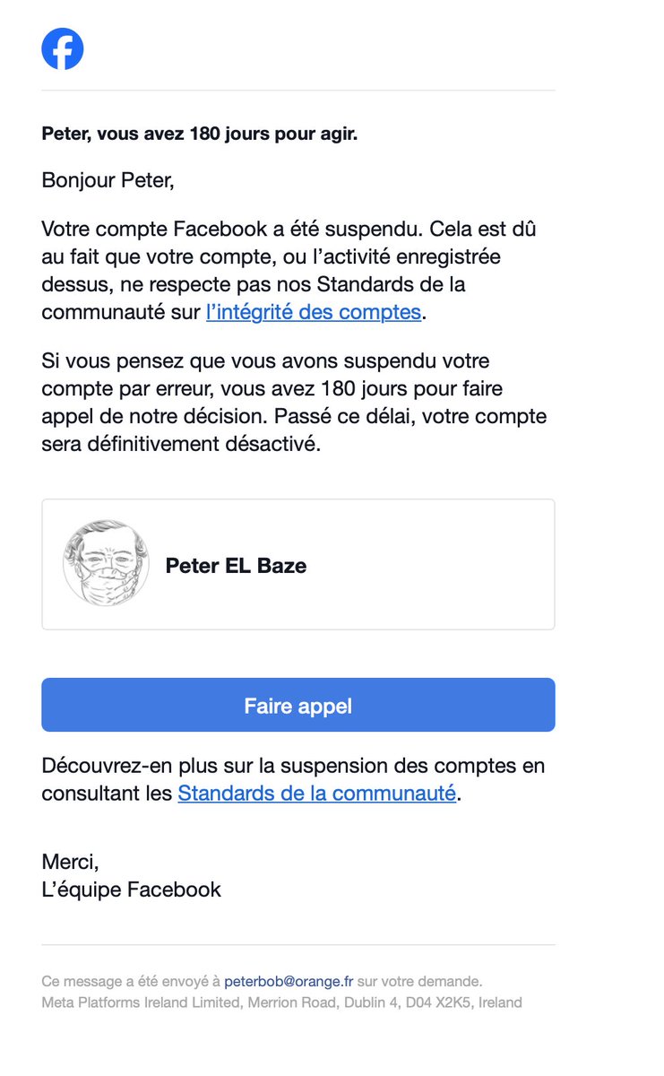 DocteurPEB1's tweet image. INCROYABLE !
Mon accès à Facebook et mes 25 000 abonnés FB est bloqué
car Facebook m&apos;oblige à faire une vidéo de moi pour m&apos;autoriser à continuer
alors que mon moniteur LG N&apos;A PAS de caméra vidéo !
Et le &quot;faire appel&quot; revient sur l&apos;obligation de la caméra de surveillance ! ! !…