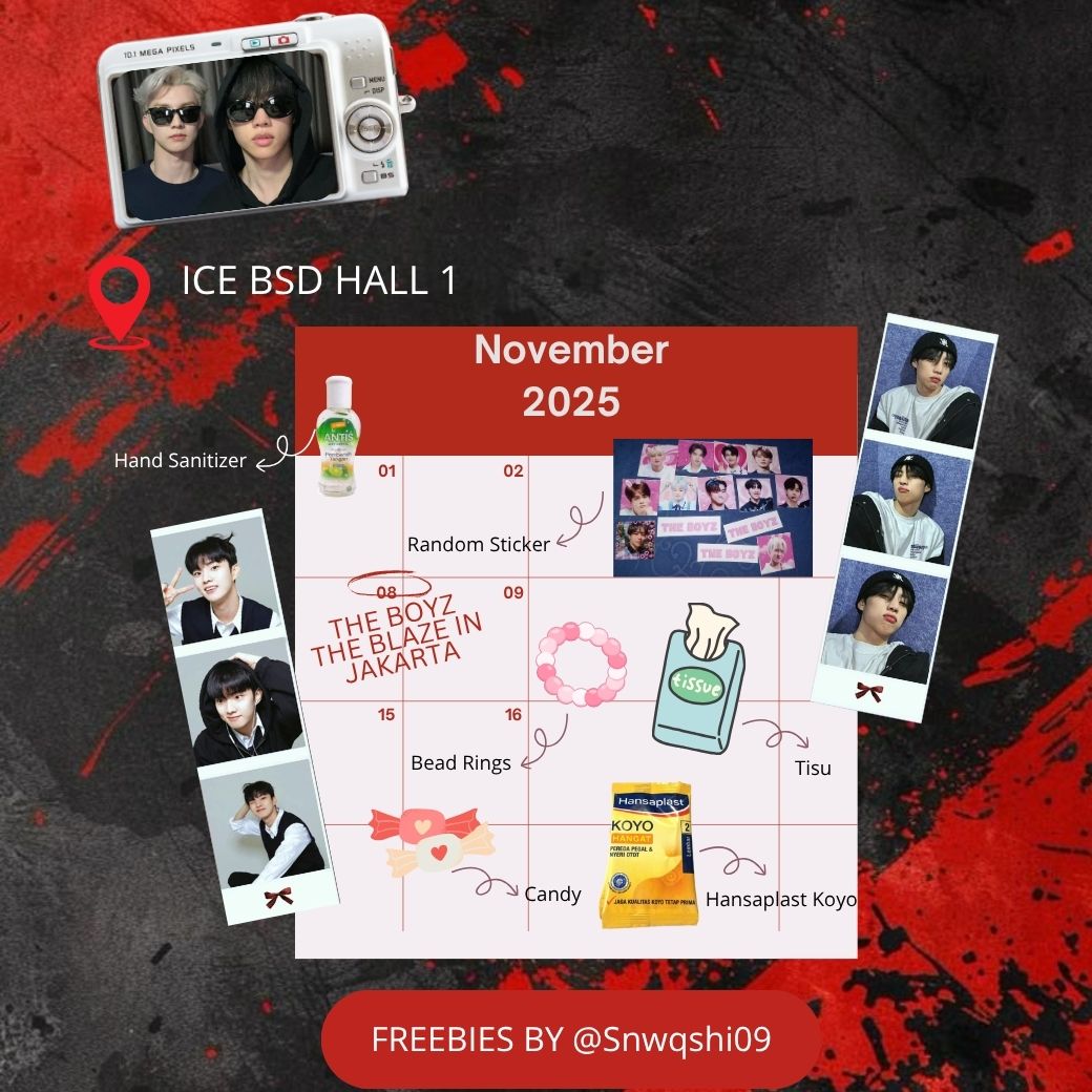 The Boyz The Blaze In Jakarta : Freebies ❤️
By <a href="/Snwqshi09/">Biyy 💕</a> 

🗓️ 8 November 2025
📍 ICE BSD Hall 1 

How to claim??

- RT and like this tweet
- Find me at the venue and say hay 👋
- Tag me on X <a href="/Snwqshi09/">Biyy 💕</a> if you get the freebies

See you deobiiii 🥰
#THEBOYZ #THEBLAZE_in_JAKARTA