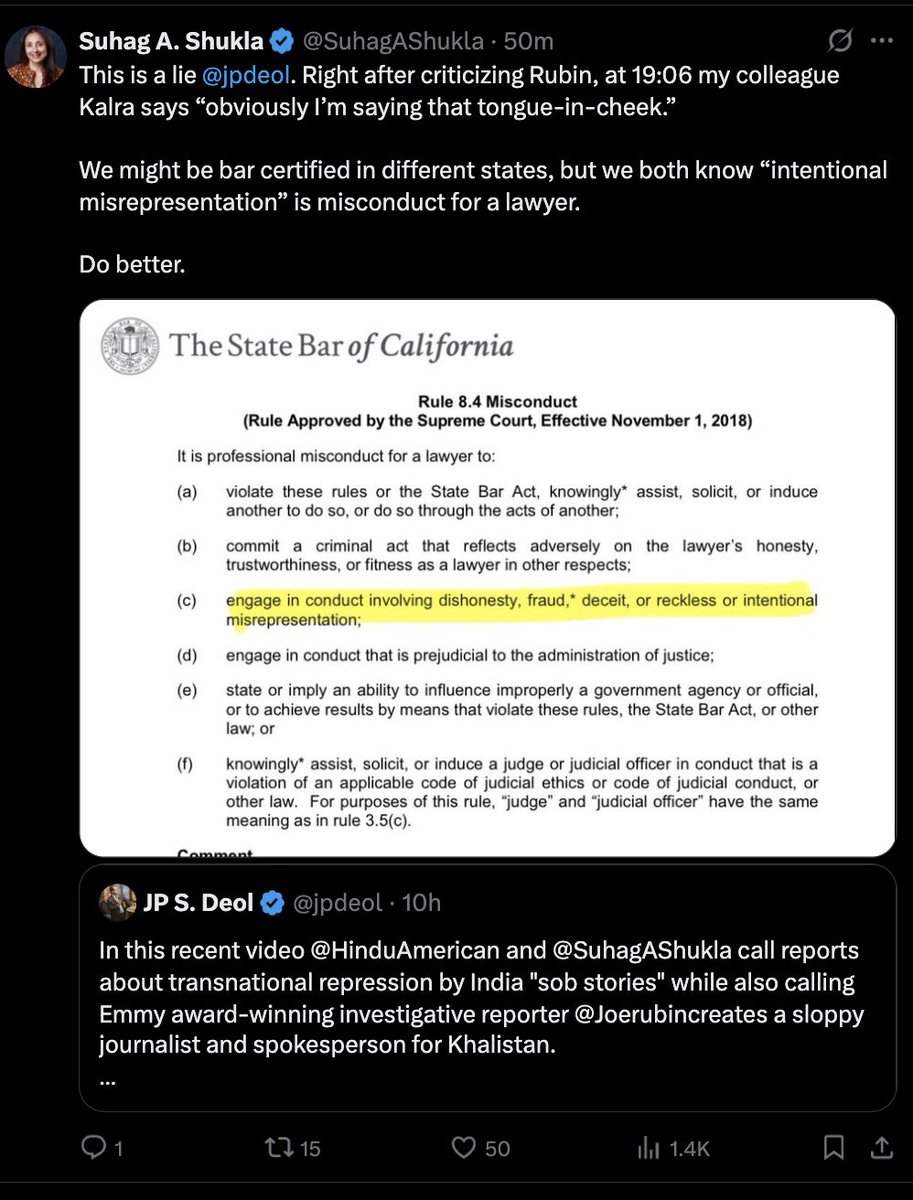 PritpalASCC's tweet image. From the courtroom record, @SuhagAShukla — in your frivolous lawsuits against professors and activists exercising their First Amendment rights — it’s clear you’ve never argued a real case or taken a single deposition. Yet you still hold a law license.

With that license comes…