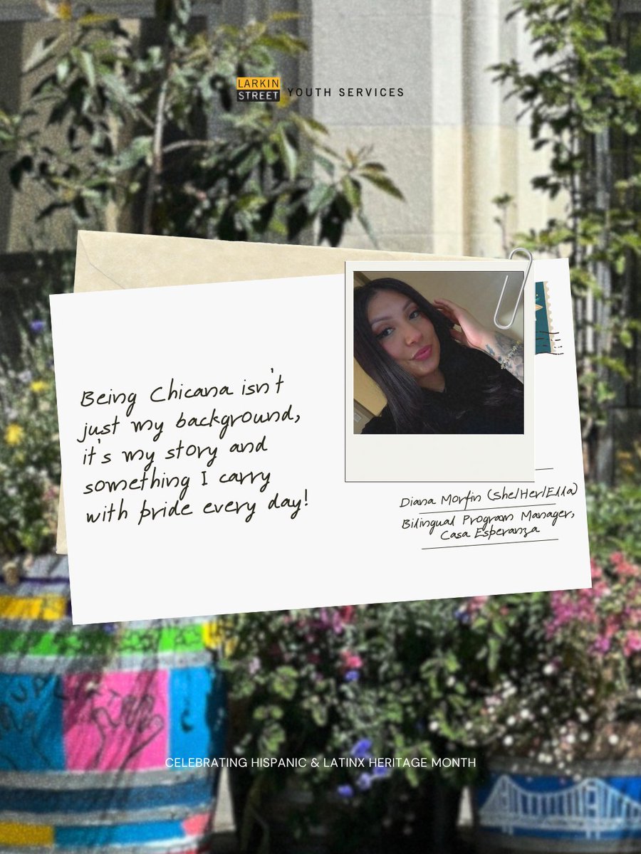 Larkin Street Youth Services (@larkinstreet) on Twitter photo For Hispanic and Latinx Heritage Month, we’re celebrating Diana, our bilingual Program Manager at Casa Esperanza. She brings her cultural roots to her work, supporting youth, connecting them to resources, and fostering a strong, vibrant community where they can thrive. For Hispanic and Latinx Heritage Month, we’re celebrating Diana, our bilingual Program Manager at Casa Esperanza. She brings her cultural roots to her work, supporting youth, connecting them to resources, and fostering a strong, vibrant community where they can thrive.