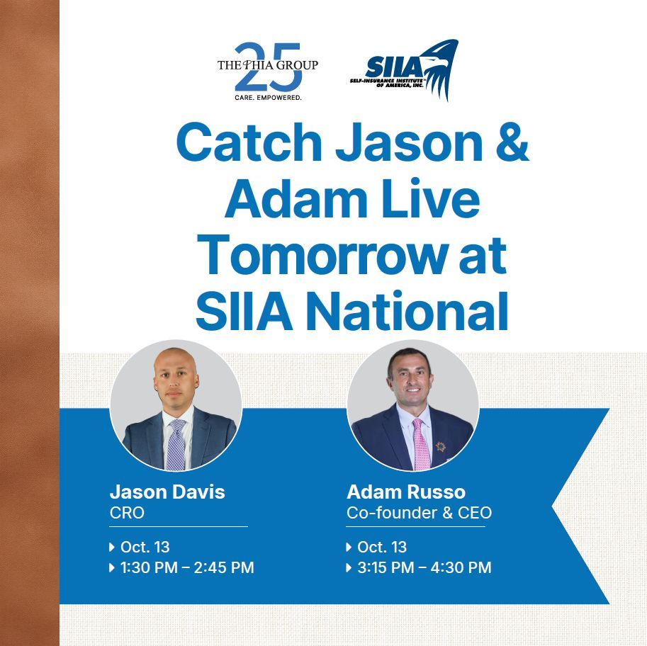 Tomorrow’s the day to catch The Phia Group’s leaders on stage at SIIA National!

• Jason Davis, CRO — “The TPA-Broker Partnership: It’s Complicated!” | 1:30–2:45 PM
• Adam Russo, Co-founder &amp; CEO — “Subrogation Developments Affecting Self-Insured Health Plans” | 3:15–4:30 PM