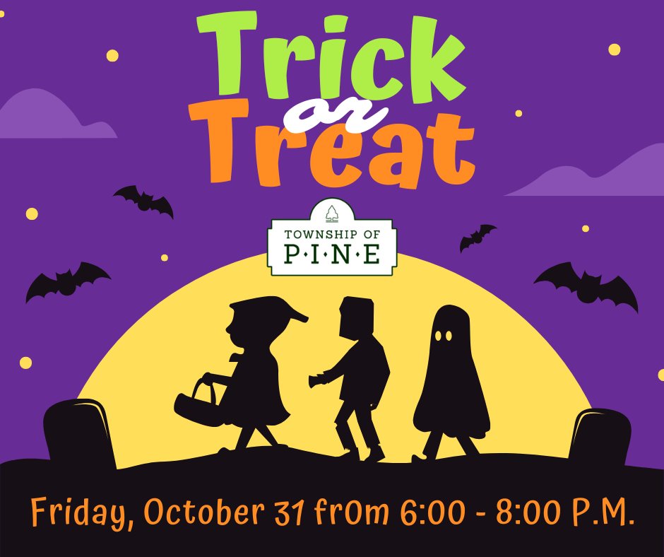 TwpofPine's tweet image. Save the date! 🎃🦇👻 Trick or Treat in the Township of Pine is set for Halloween night — Friday, October 31, from 6-8 PM! Get your costumes ready, candy stocked, and let the spooky countdown begin! 🍬

#HappyHalloween #TrickOrTreat #CommunityUpdate #PineTownship #Pinetastic