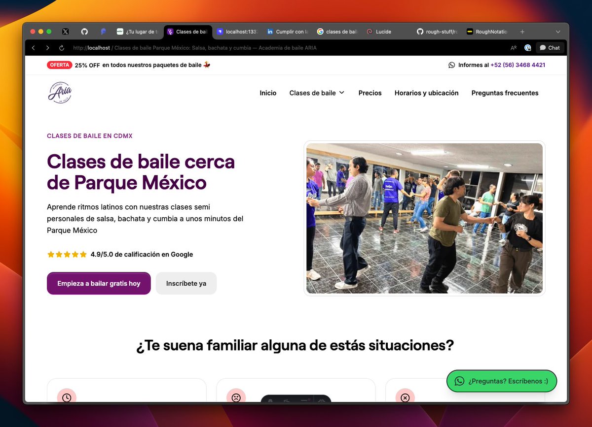 coderdiaz's tweet image. Buen domingo ☀️
Ayer terminamos las páginas:
- Sobre nosotros
- Parque México
- Para empresas
Ya las tenía pendientes y por fin las pude hacer 🥳
#webdev #construyendoenpublico