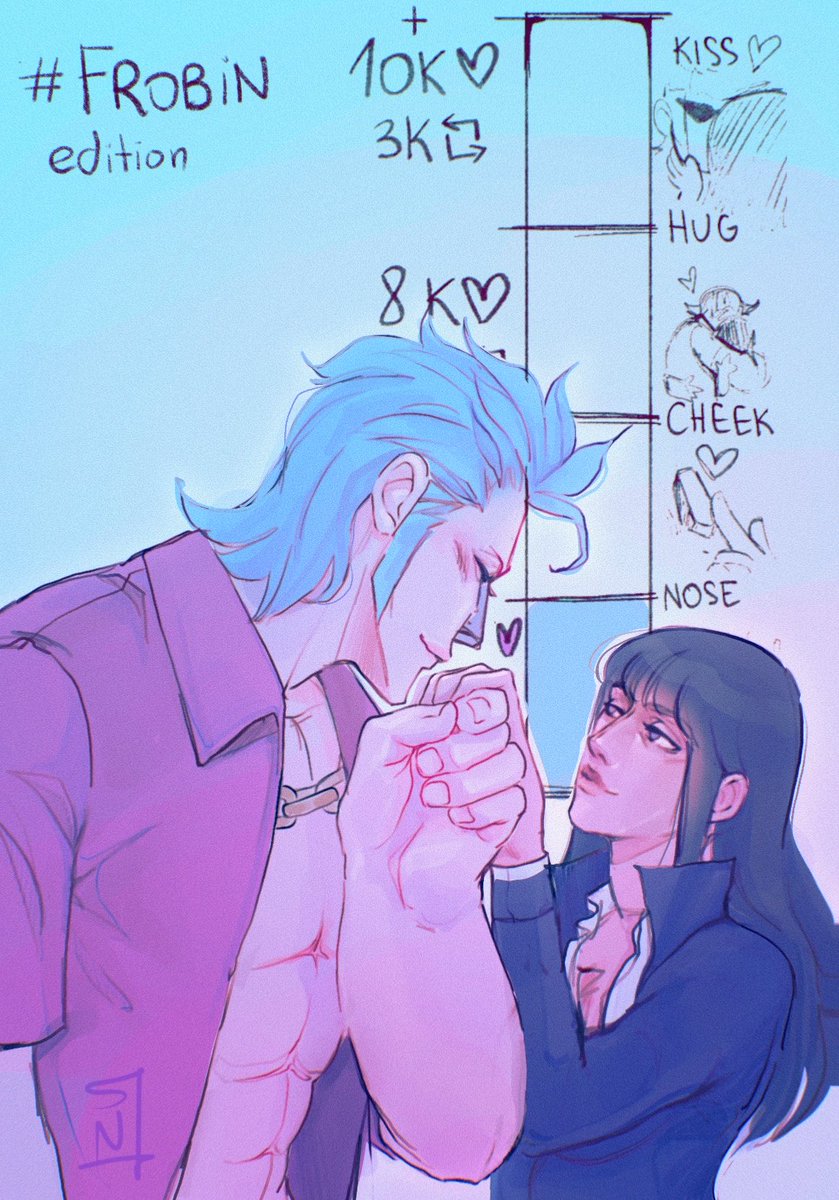 Niemti_Art's tweet image. W7 w.i.p and cute #frobin for attention - we are still not at the 8K milestone for the kiss meme so if you would like to see more Franky and Robin please go the the quoted post and engage with it 🥰🙏 #franky #robin #onepiece #kisstrend #fanart #onepieceart #artmeme
