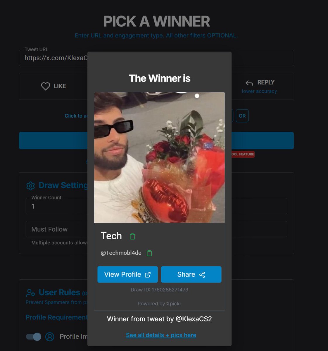 KlexaCS2's tweet image. Winner🏆:

@Techmobl4de

Please DM Me With Your Proof to Claim Your Prize, You Have 24 Hours!⏰

Draw ID : 1760285271473