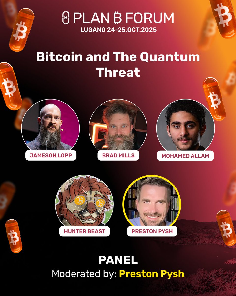 Quantum computing is no longer science fiction. If it scales, what does it  mean for Bitcoin security? @lopp @bradmillscan @cryptoquick  @SurmountSystems Moderator: @PrestonPysh 📅 Oct 24–25 | Lugano #PlanBForum  @andurobtc @egodeathcapital @primal_app ...