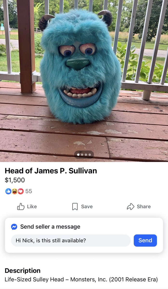insanemrktplace's tweet image. Head of James P. Sullivan ($1,500)