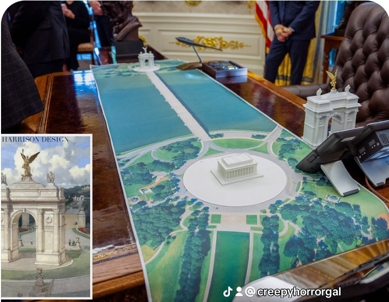 Trump just proposed building a giant triumphal arch in DC because apparently #MountRushmore wasn’t tacky enough. He wants it bigger than the #LincolnMemorial with eagles &amp; a golden angel subtlety clearly died in 2016. It’s supposedly for America’s 250th birthday 🎉