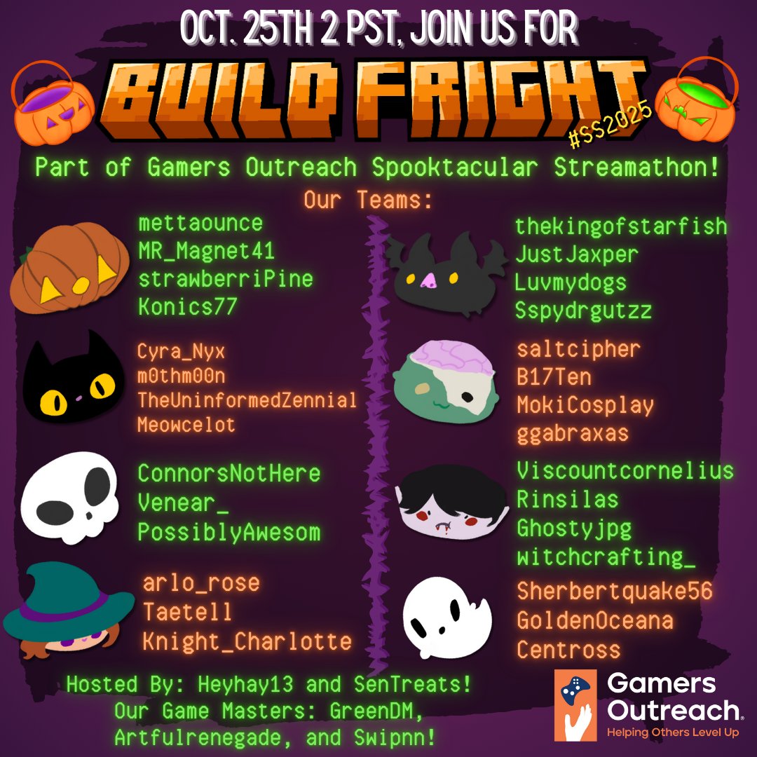 heyhaycosplay's tweet image. BUILD FRIGHT REVENGE IS HERE!! Prepare for a spooky fun charity stream featuring even more amazing creators! #SS2025

Your donation will go to TWO great causes this year as donos to Gamer's Outreach will be matched and donated to ACLU to help in their defense of trans rights &amp;lt;3