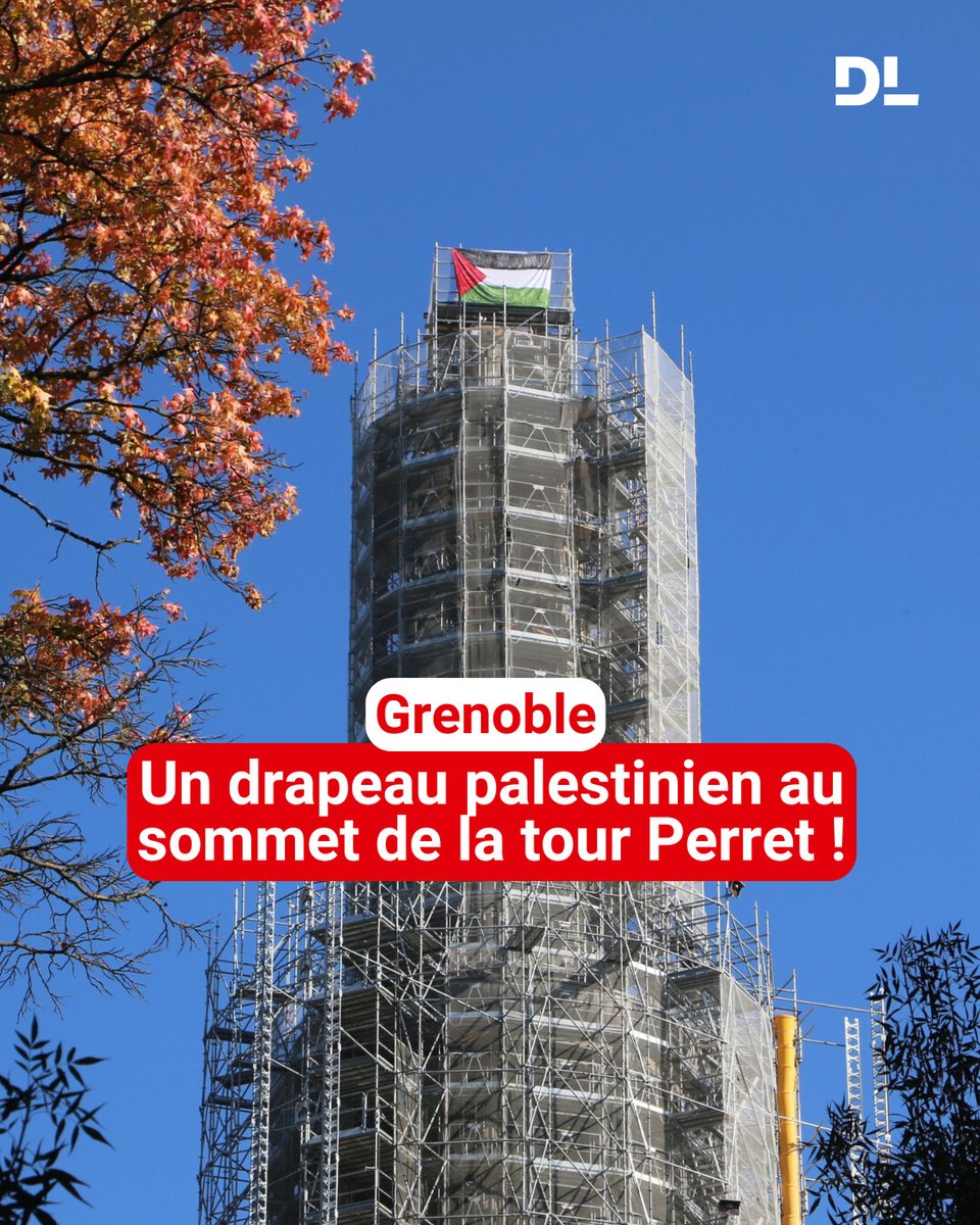 Au parc Paul-Mistral et alentour, ceux qui ont levé le nez sur la tour Perret en rénovation peuvent apercevoir ce dimanche un drapeau palestinien ➡️ l.ledauphine.com/w7S