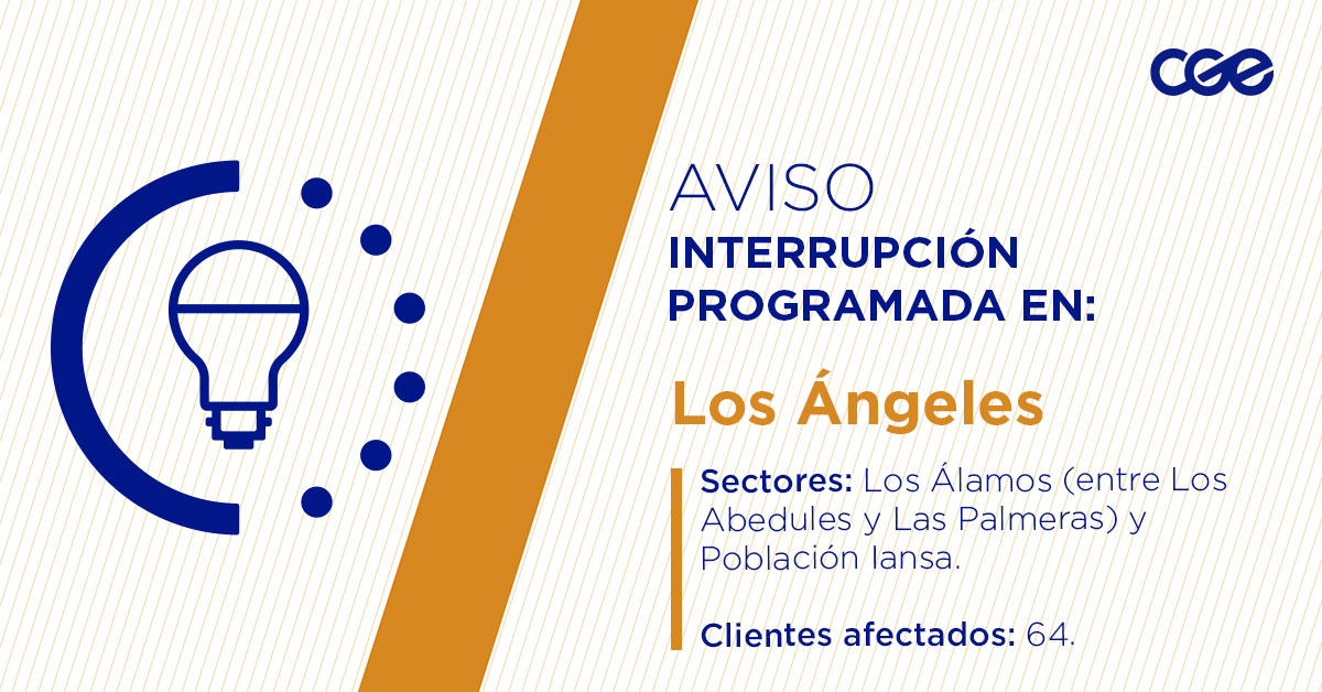 CGE_Clientes's tweet image. Para mejorar la calidad del suministro de nuestros clientes de #LosÁngeles, este martes, entre 09:00 y 15:00 horas, se realizará una #InterrupciónProgramada (sectores en la imagen 👇) debido a trabajos de mejoras. Esto afectará a 64 clientes. Recuerda desconectar tus artefactos…