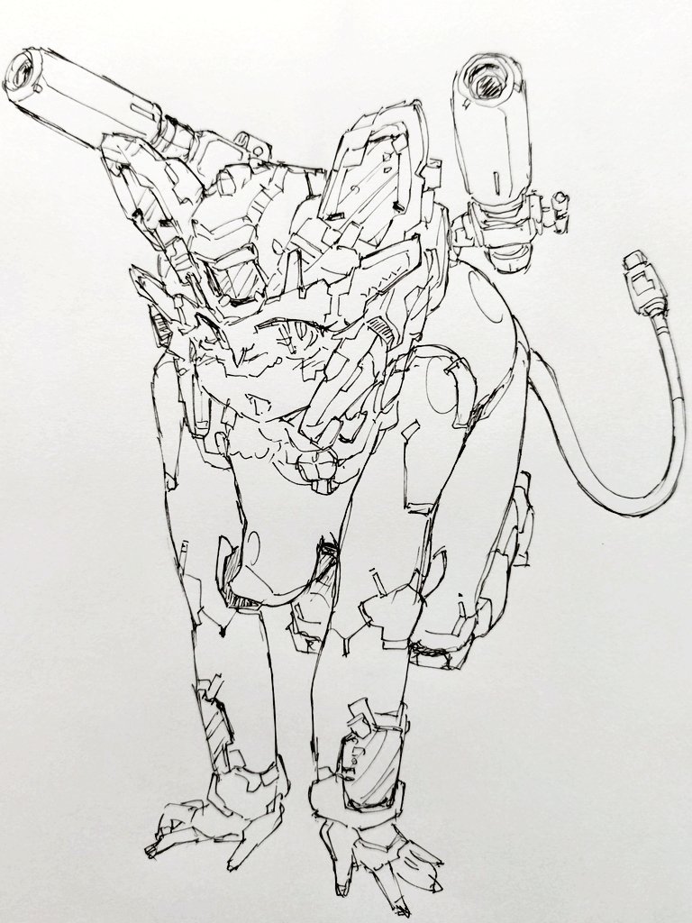 ガンミィちゃんキャノン発射体勢！
#ロボ娘なんでも投稿祭 #ガンミィ
#画ンミィ #メカ娘 #アナログ画 #線画