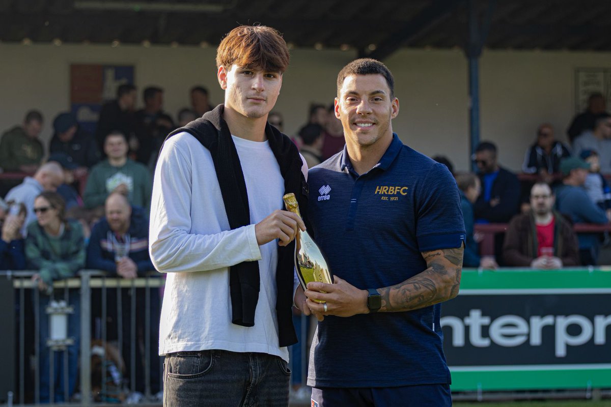 hrbfc1921's tweet photo. It's two in two for Reece Grego-Cox!

🎉Congratulations to @reececox9  who picked up his second consecutive goal of the month award from our U18s player Tim Salaghishvili prior to Saturday's match. https://t.co/eCZSckQOKK