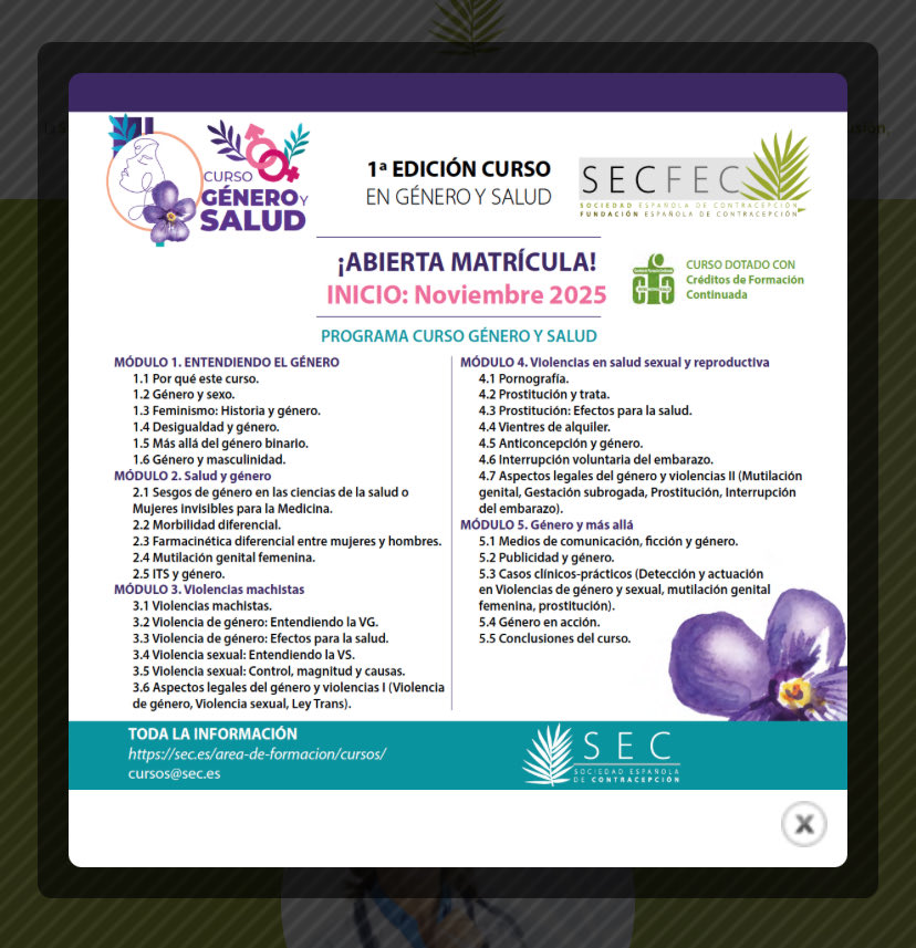 Al entrar en la web de la Sociedad 😍
Curso “Género y Salud”
<a href="/SEContracepcion/">SEC</a> 
#Género #Salud #Formación