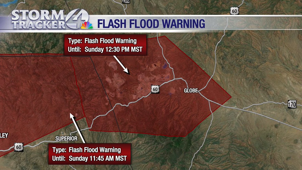 STORMTRACKER 4 Weather: Flash Flood Warning is in effect for Gila, Maricopa, Pinal County until 10/12 12:30PM. Remember to TURN AROUND, DON'T DROWN! #StormTracker4 #azwx #news4Tucson #kvoa