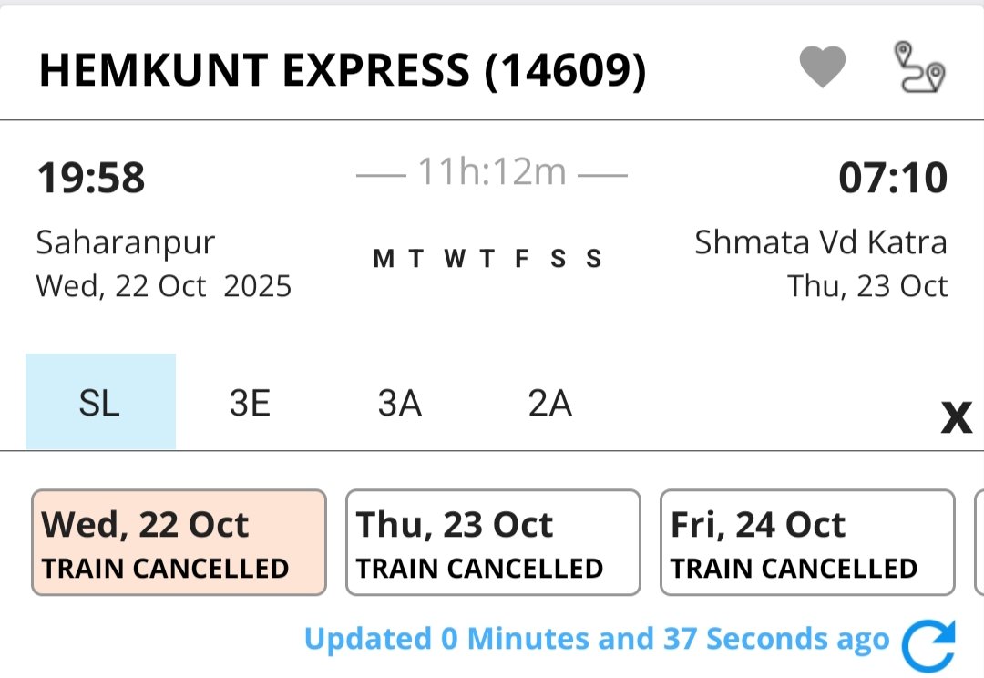ashishgupta0164's tweet image. All mata vaishno devi train cancelled by irctc
If they want cancel the all train why open tick window in these train
All passengers money stuck in irctc @IRCTCofficial #IRCTC
And many more train cancelled
Doesn't know what happened