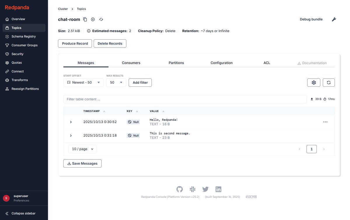 ようやくRedpandaを触ったけどなかなか面白い…ぶっちゃけ今はデフォルト設定で起動しただけなんだけど、大規模なデータをストリーミング処理できるビジョンが朧気ながらに見えてきている