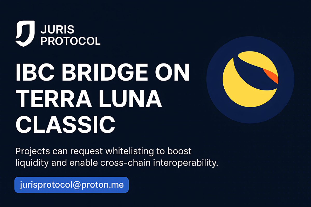 niodamian's tweet image. Juris Protocol launched its IBC bridge on Terra Classic. Projects can request whitelisting to boost liquidity and enable cross-chain flows.

Reach out to jurisprotocol@proton.me

$JURIS aims to be an infra layer for Terra Classic DeFi
#TerraClassic #JurisProtocol #IBC #DeFi