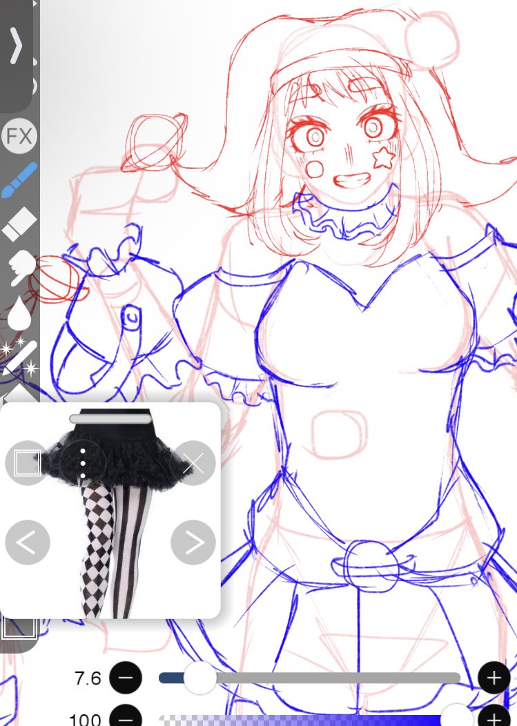 wip for a jester Ochaco on Halloween