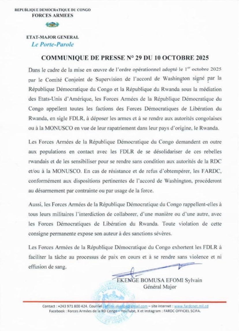 🇩🇪salue l’appel #RDC 🇨🇩demandant aux FDLR à se rendre et à désarmer. Il est désormais essentiel que ces décisions sans équivoque se traduisent par des actions concrètes sur le terrain et que toutes les parties contribuent pleinement aux objectifs de l’Accord de paix de Washington