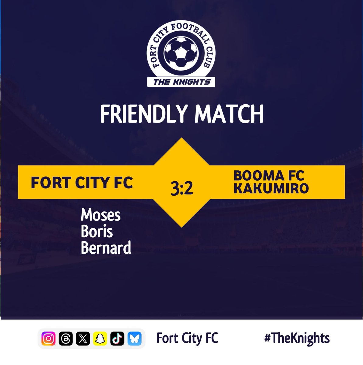 Sweet home victory
We kicked off our preseason with a thrilling 3:2 win against the Kakumiro based side at home. A strong start and great team spirit from the boys!

Fort City FC
#TheKnights 
#OurClubOurCityOurCommunity