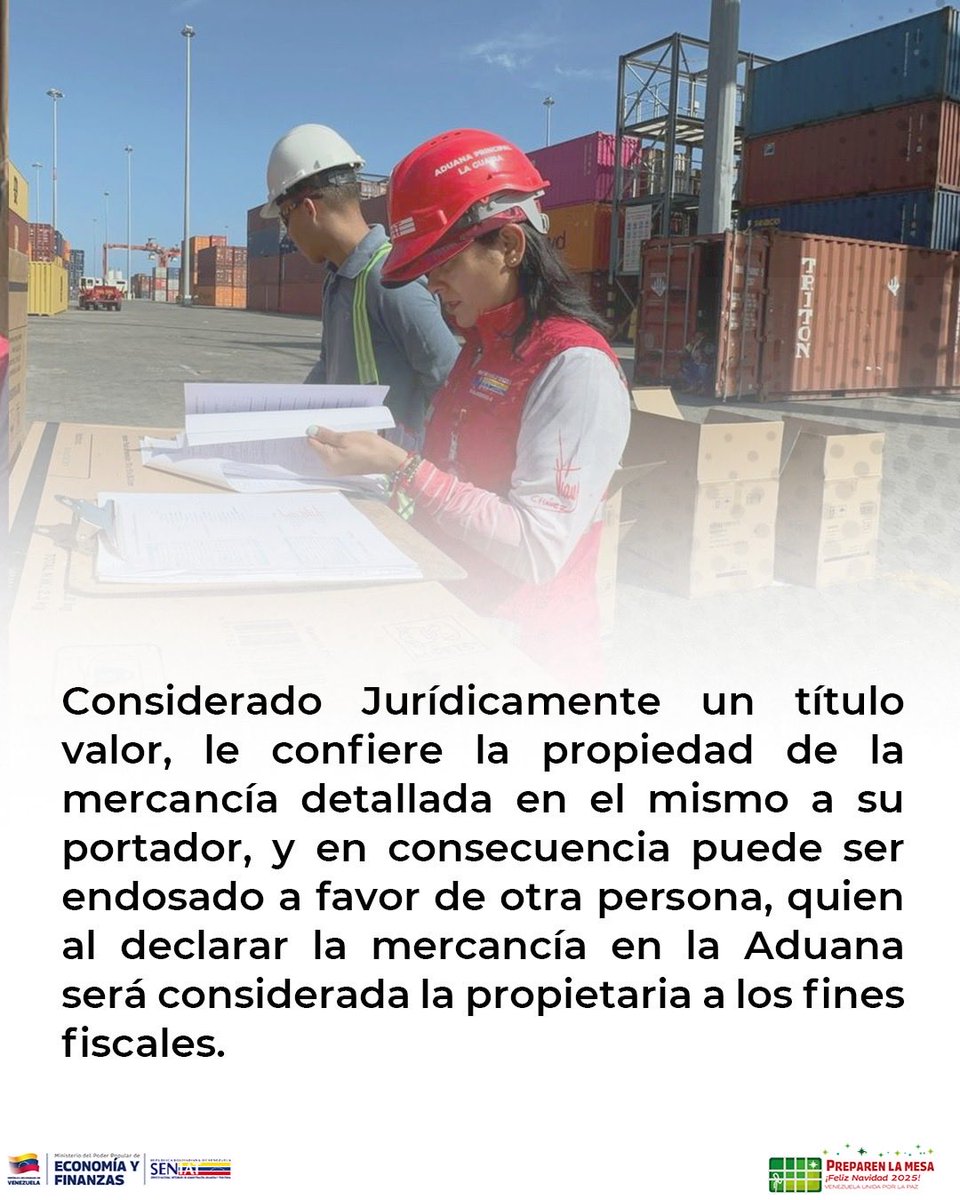 ¡Más que un papel, es un título valor! 🇻🇪❤️

El Conocimiento de Embarque confiere legalmente la propiedad de la mercancía detallada a su portador.