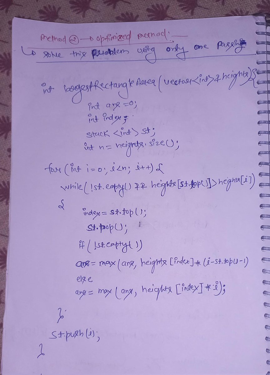 programmersatya's tweet image. 💡 Day 8 of #100DaysOfDSA
I focused on solving some DSA problems
✅ Largest rectangle in histogram
I’m currently learning Data Structures & Algorithms in C++ from the CoderArmy YouTube channel with Rohit Negi brother — an amazing mentor .
#100DaysOfCode #DSA #CodingJourney