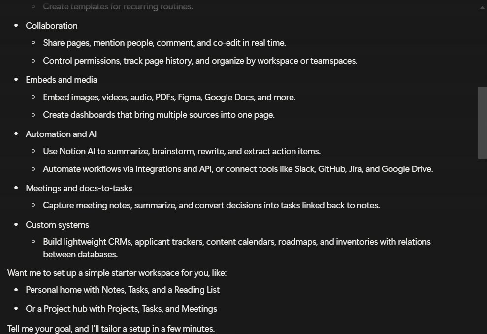 AkshitaDixit_15's tweet image. Day 84 of #nationskillup with @geeksforgeeks
Explored @NotionHQ — built a Habit Tracker &amp;amp; learned:
• Task automation
• Databases &amp;amp; AI summaries
• Power of organized productivity
Track Link: geeksforgeeks.org/courses/ai-too…
#AItools #Notion #Productivity #skillupwithgfg #100DaysOfAI