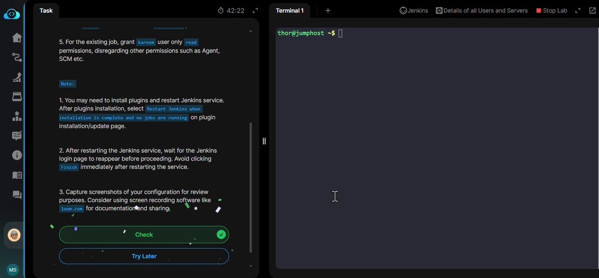 Menna_Salah03's tweet image. Day 70✅of #100daysofdevops
On Jenkins UI, I learned to:
- Create new users
- Set job-specific permissions
- use Matrix Authorization Strategy
@KodeKloudHQ #jenkins #ShowYourWork