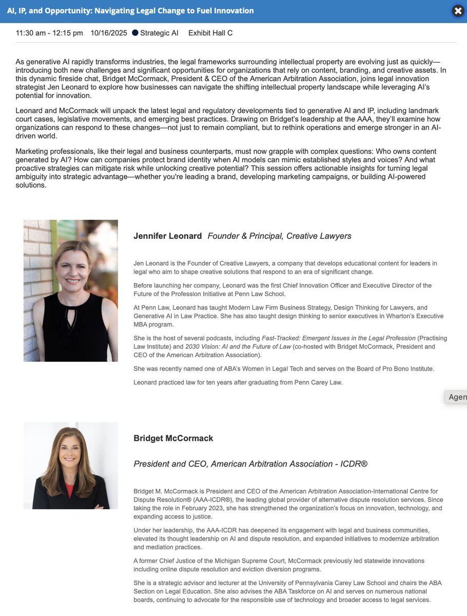 Navigating the legal landscape of AI is crucial for innovation. Can't wait to hear from Jennifer Leonard and <a href="/BridgetMaryMc/">Bridget Mary McCormack</a> at #Maicon2025. Let's innovate responsibly!