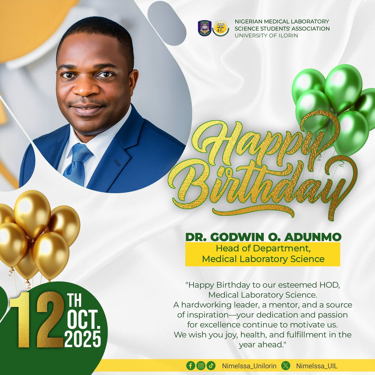 Nimelssa_UIL's tweet image. &quot;Happy Birthday to our esteemed HOD, MLS 🎉
A mentor, motivator, and leader whose dedication inspires excellence. Wishing you joy, health, and greater heights ahead. 🥳🎂✨&quot;
#HappyBirthday #MLSLeader  #NIMELSSA #HeadOfDepartment
#CelebrateLeadership #academicexcellence