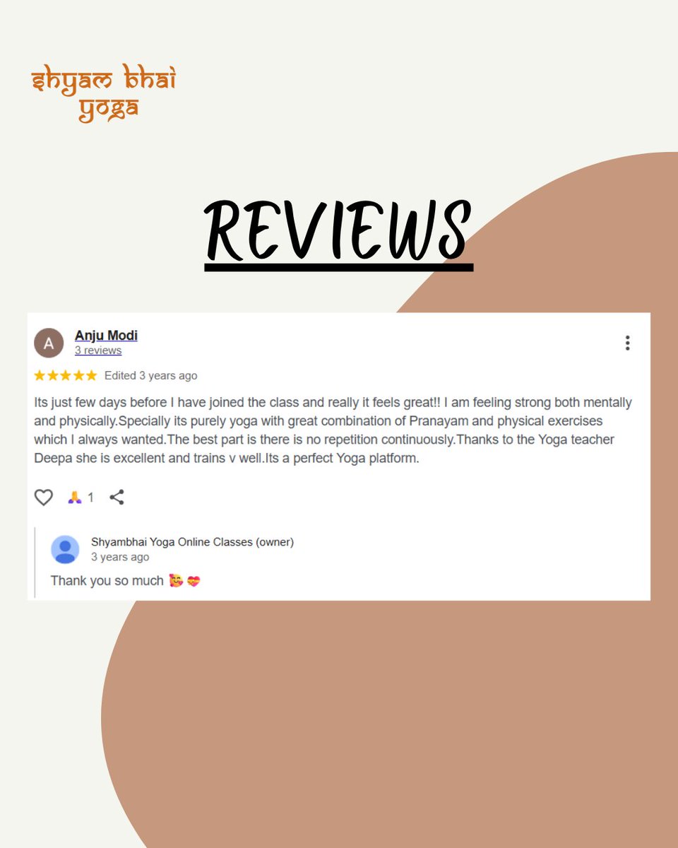 Seeing your journey blossom fills us with joy 🌸 Thank you for choosing Shyambhai Yoga to guide your path to balance, calm, and strength. Every pose you hold adds light to our community.

#ShyambhaiYoga #ThankYou #YogaJourney #WellnessFromWithin #YogaFamily