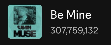 minygthv7's tweet image. Be Mine — Spotify

10/07 — 1,054,728
10/08 — 1,097,379
10/09 — 1,161,475
10/10 — 1,171,781
10/11 — 1,168,155 (-3,626)🔻‼️

Total: 307,759,132